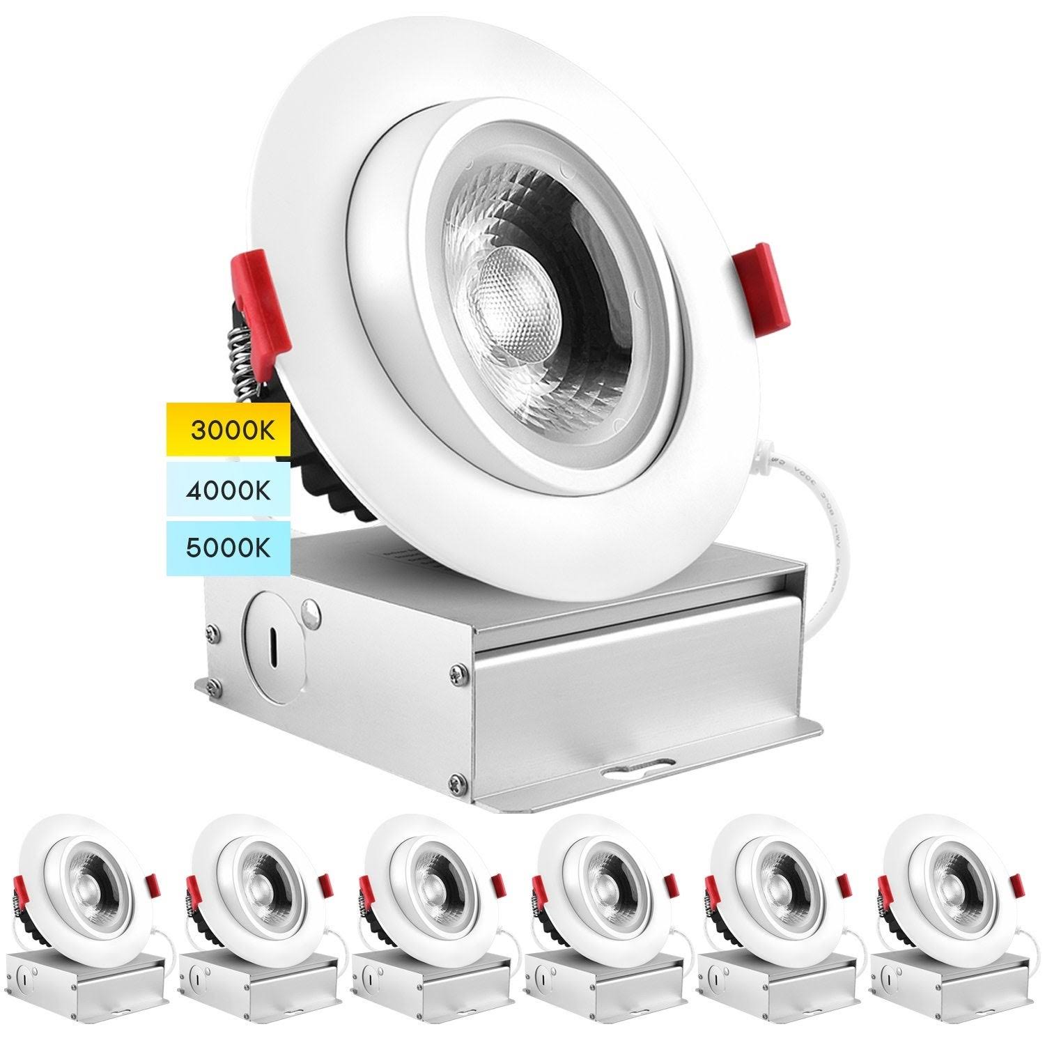 Luxrite 4 in. Adjustable Gimbal Eyeball Integrated LED Canless Recessed Light CCT 11-Watt 1000 Lumens IC and Damp Rated (6-Pack)