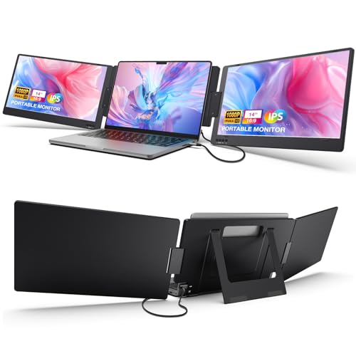 KYY Triple Portable Monitor for Laptop 14'' FHD 1080P USB-C Laptop Screen Extender HDR IPS Computer Display, Dual Monitor for Triple Screen Portable Monitor for Laptop (Mac, Wins, Android)