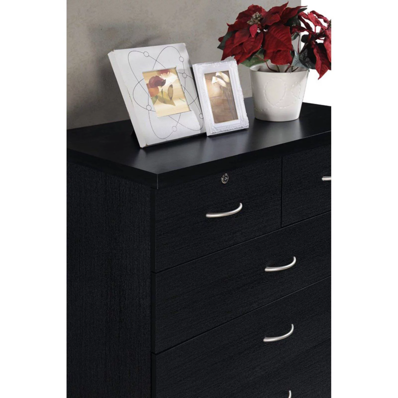 Hodedah 7 Drawer Wooden Jumbo Dresser Chest with 2 Top Locks, Cherry