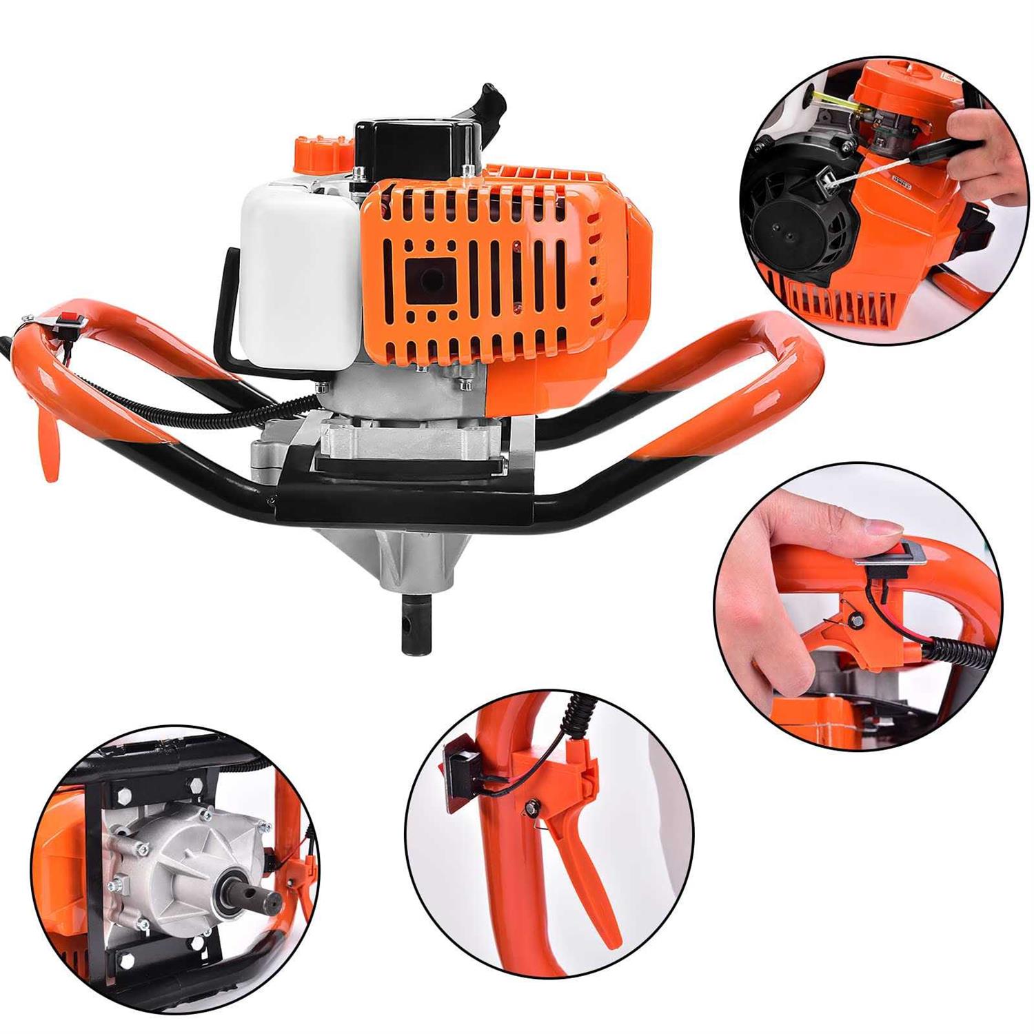 Ziokok 62cc Auger Post Hole Digger 2 Stroke Gas Powered Earth Post Hole Digger with 3 Auger Drill Bits + 3 Extension Rods for Fa - Shop Hardware Tools Online Store