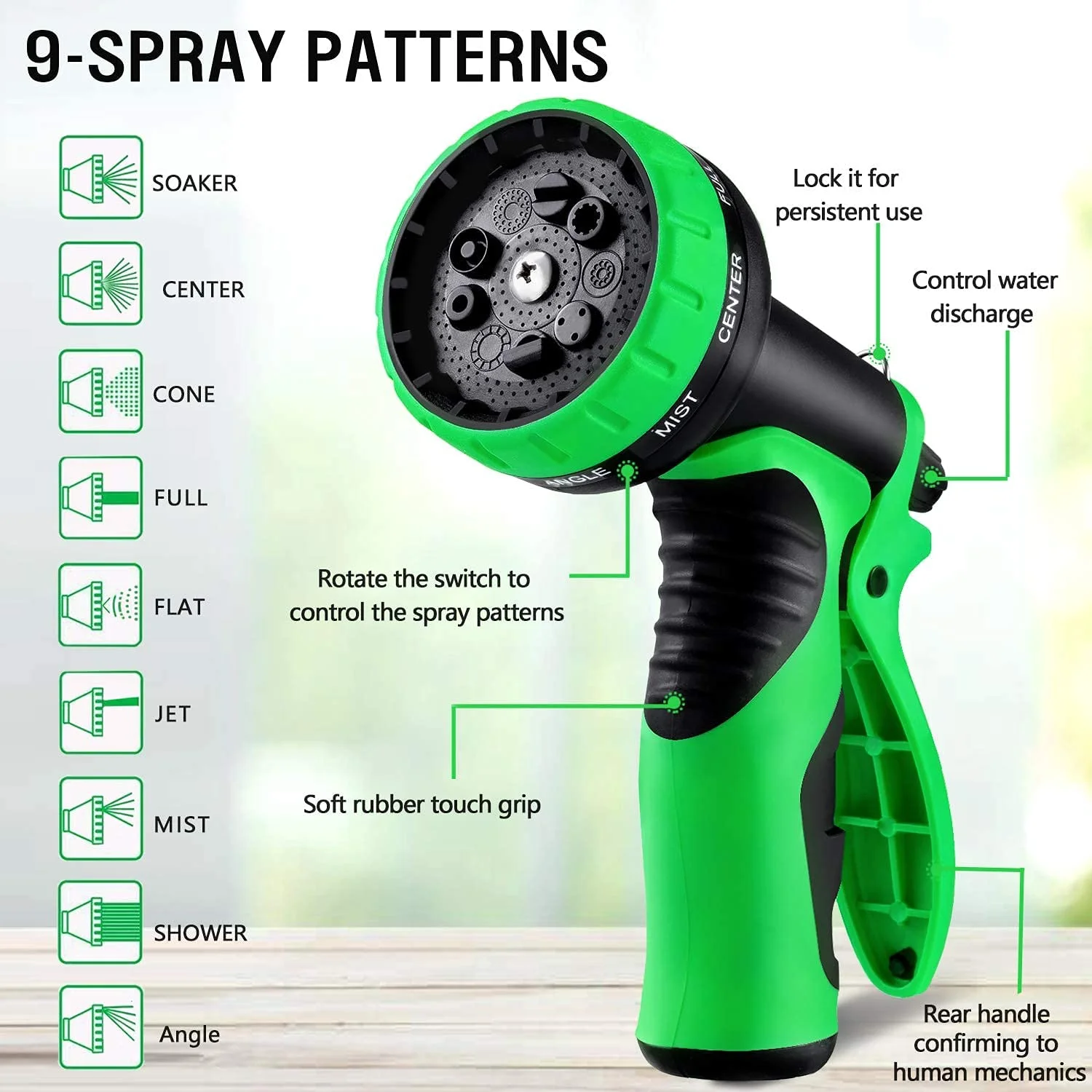 HBlife Garden Hose 100FT, Expandable Hose Flexible Lightweight Water Hose with 9 Function Nozzle Sprayer Expanding Durable Hose with 3/4 Inch Solid Brass Fittings, Black and Green - Curated Treasures Market
