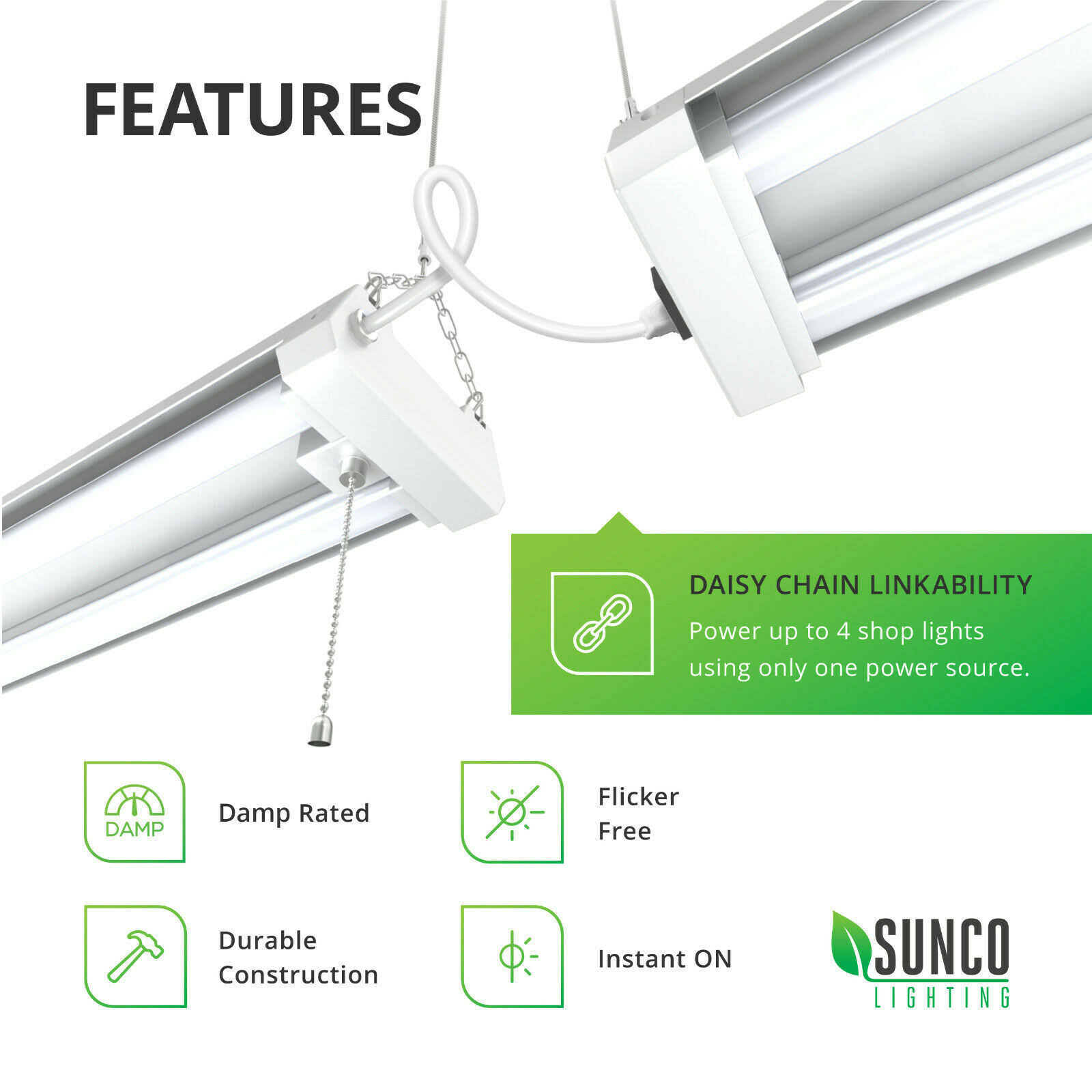 Sunco Lighting 6 Pack Frosted Shop Light Utility LED 40W 4000K, Cool White
