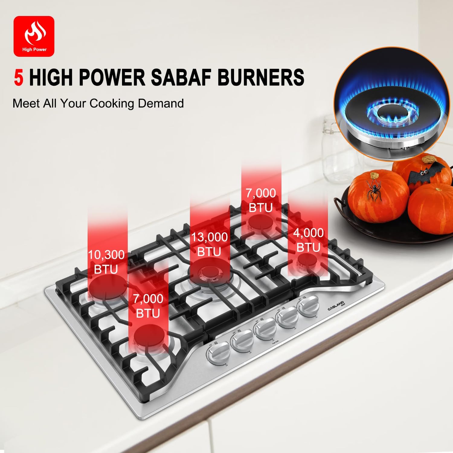 Gasland Gas Cooktop 30 Inch 5 Burners Stainless Steel+30 inch Electric Wall Oven 8 Cooking Function