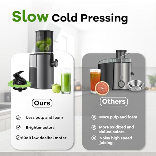 Cold Press Juicer, 5.4" Extra Large Feed Chute Fit Whole Fruits & Vegetables, 350W Professional Slow Masticating Juicer Machines, Easy to Clean