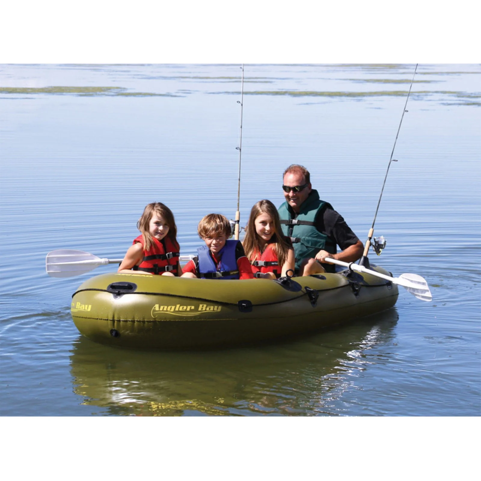 Airhead Angler Bay 6 Person Inflatable Fishing Boat Raft Float, Green