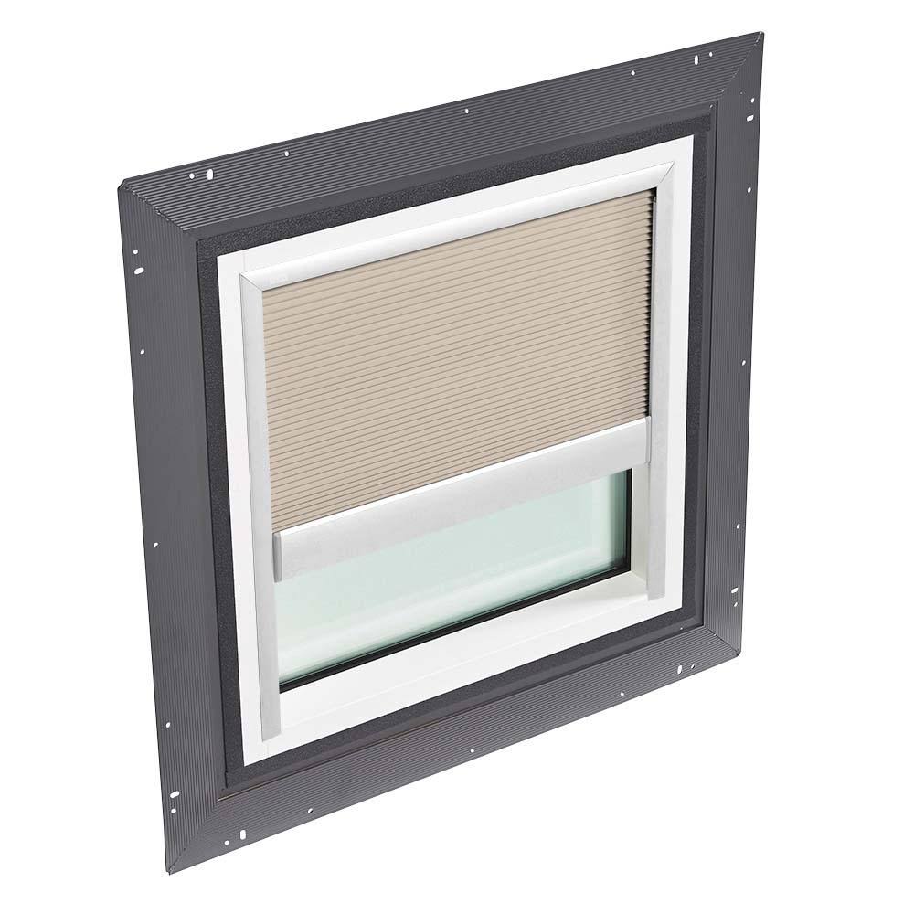 Velux 22-1/2 in. x 22-1/2 in. Fixed Self Flashed Skylight w/ Tempered Low-E3 Glass & Classic Sand Manual Light Filtering Blind