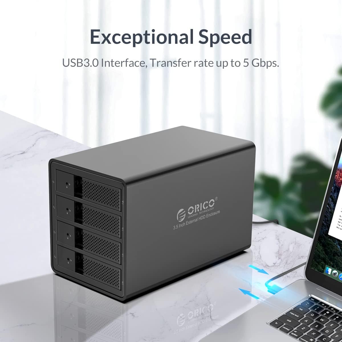 ORICO 4 Bay USB 3.0 to SATA Chia External Hard Drive Enclosure for 3.5 inch HDD Support 64TB (4 x 16TB) Aluminum Alloy RAID Enclosure Support RAID Mode Storage-9548RU3
