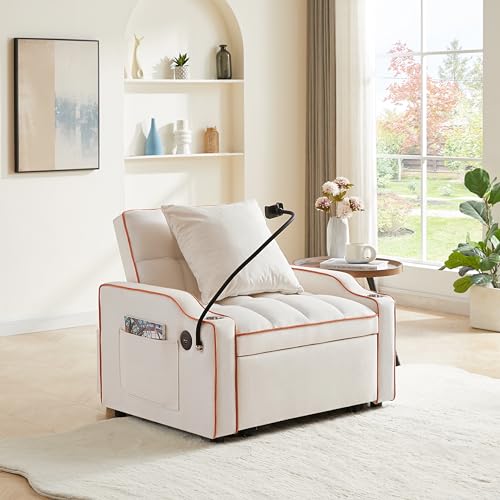 Convertible Sleeper Sofa Bed, 3 in 1 Velvet Pull Out Loveseat Couch Modern Comfy Futon Sofa with Adjustable Backrest & Phone Holder & USB Charging Space Saving for Living Room, Small Apartment, Grey