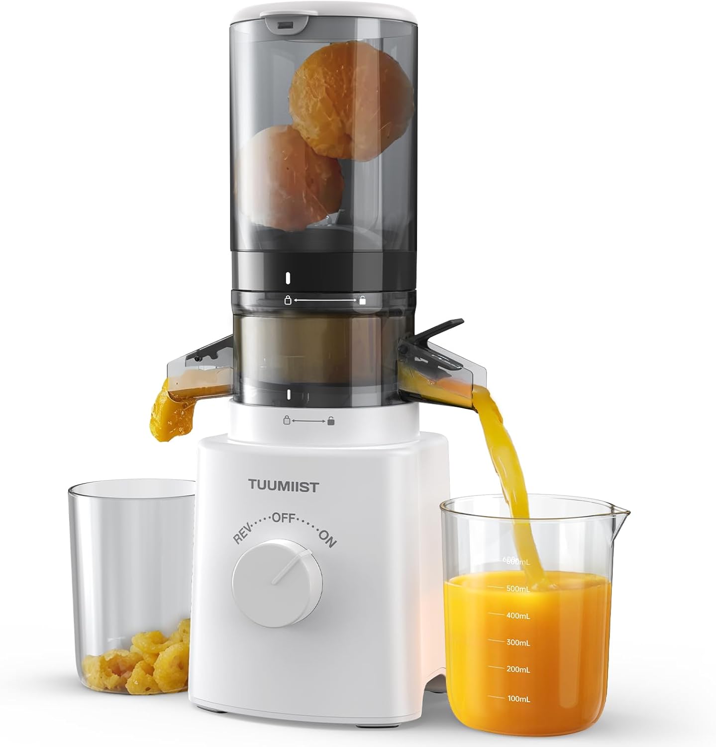 Juicer Machines, TUUMIIST Cold Press Juicer with 4.25'' Large Feed Chute Fit Whole Vegetable And Fruit, Masticating Juicer Easy To Clean, BPA Free(White)