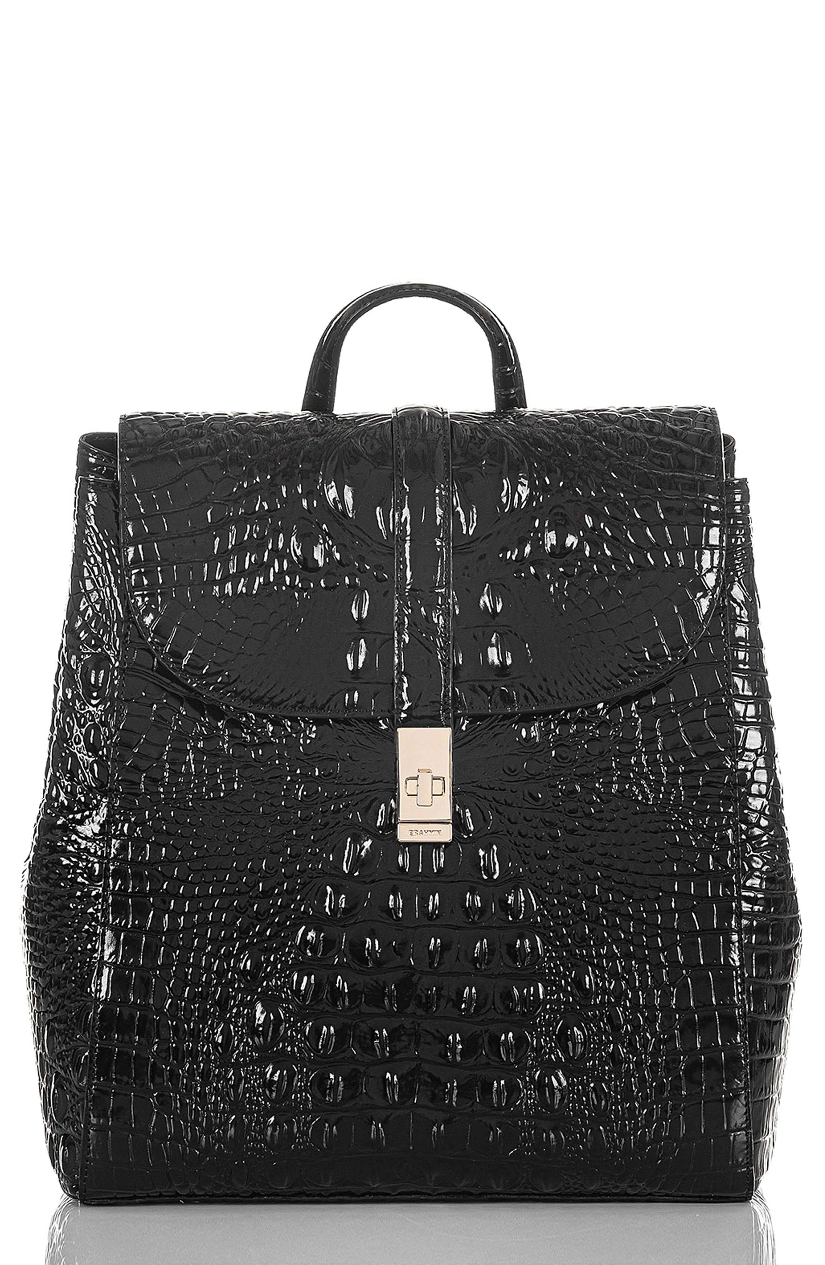Brahmin Sadie Croc Embossed Leather Backpack - Pecan Melbourne