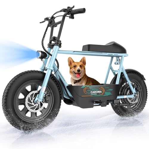 Caroma Peak 800W/1200W Electric Scooter with Seat, 16" All Terrain Fat Tire Electric Dirt Bike, Max 25/30Miles Ranges, Top Speed 20Mph, Electric Motorcycle Bicycle with Basket for Pets & Cargo
