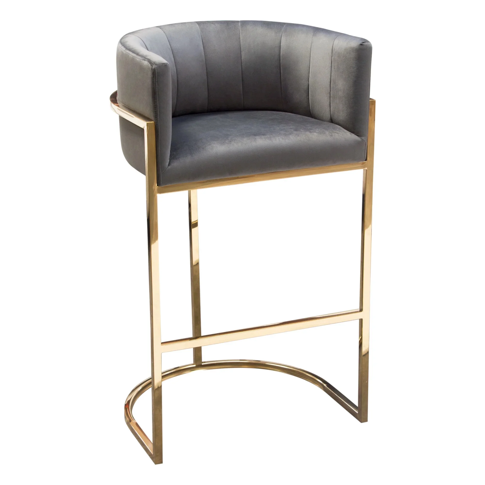 Diamond Sofa PANDORABCGR1PK Pandora Bar Height Chair with Polished Gold Frame, Grey Velvet