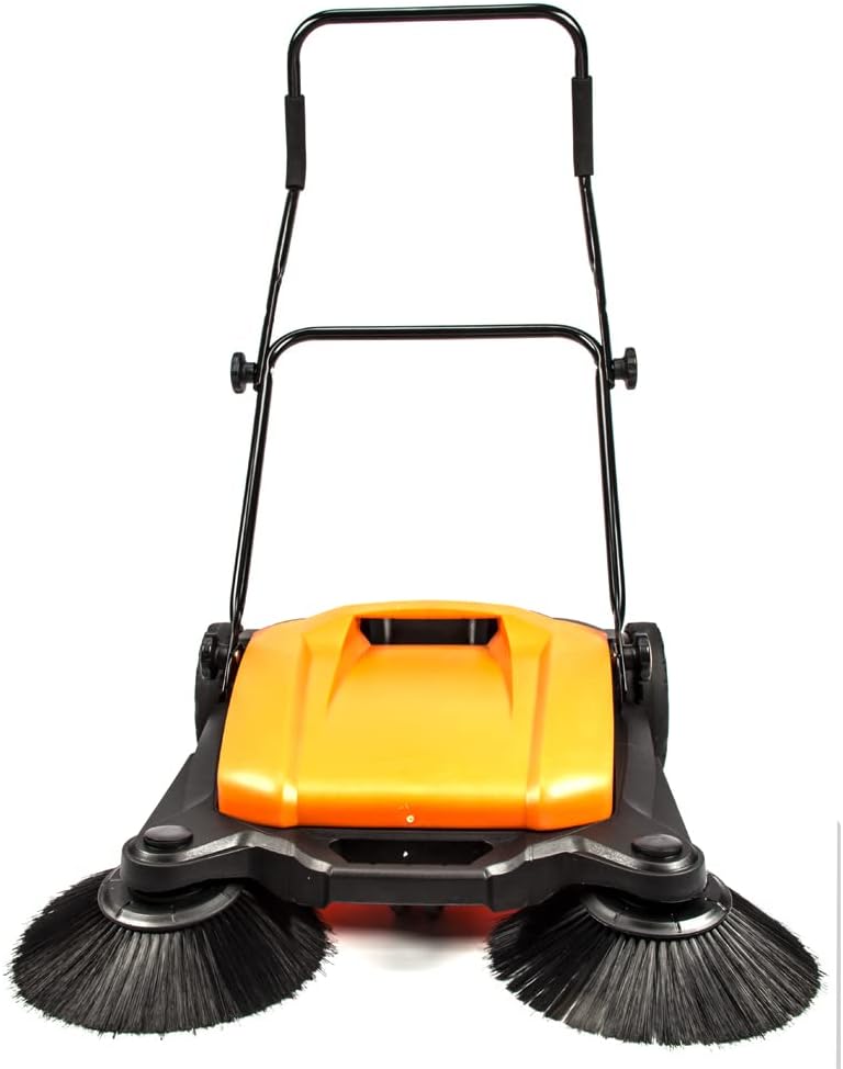 Walk-Behind Manual Push Floor Sweeper - 6.6 Gallon Capacity, 27.5" Sweeping Width, Sweeps 29,000 Square Feet/Hour
