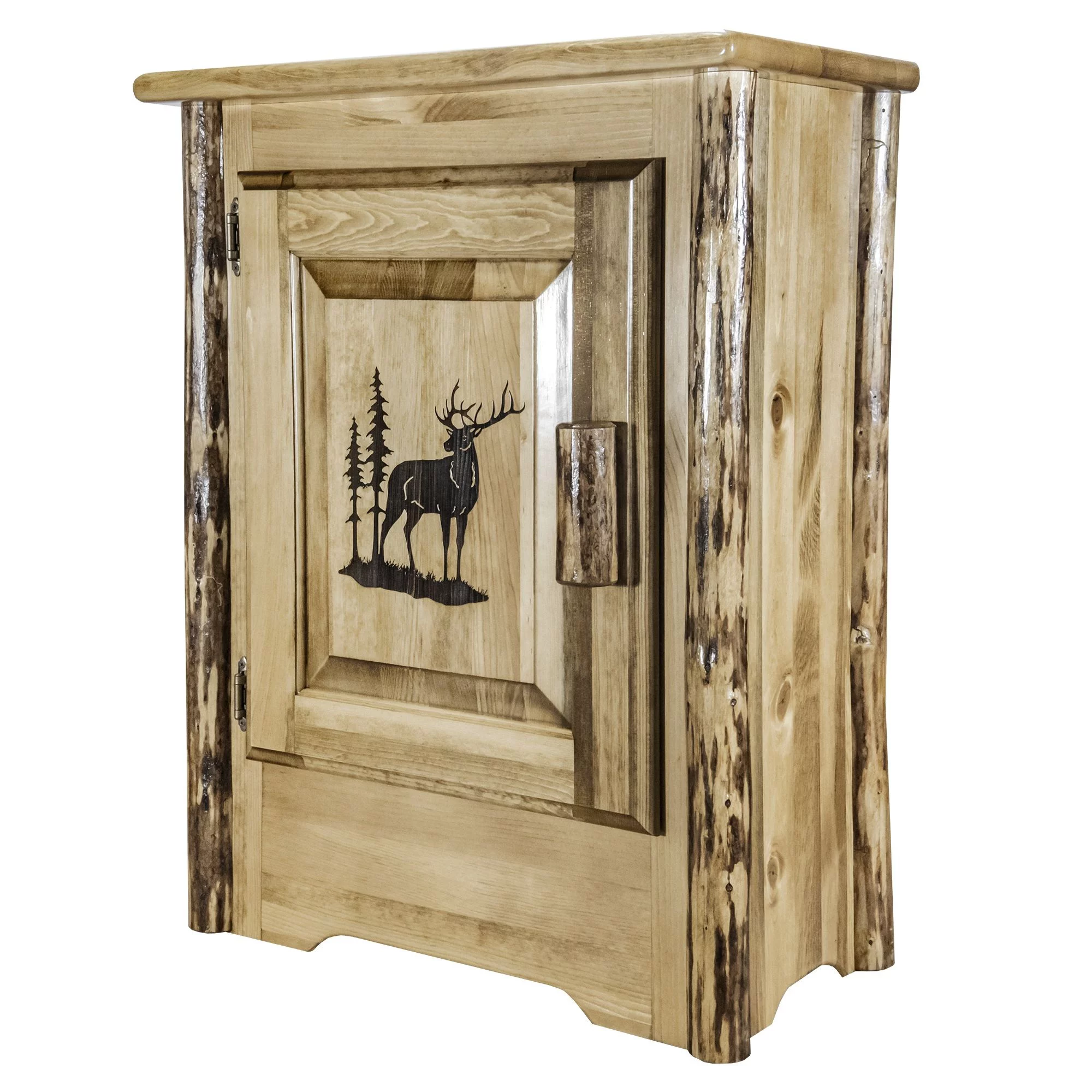 Montana Woodworks, Inc. Glacier Country Collection Accent Cabinet w/ Laser Engraved Elk Design, Left Hinged