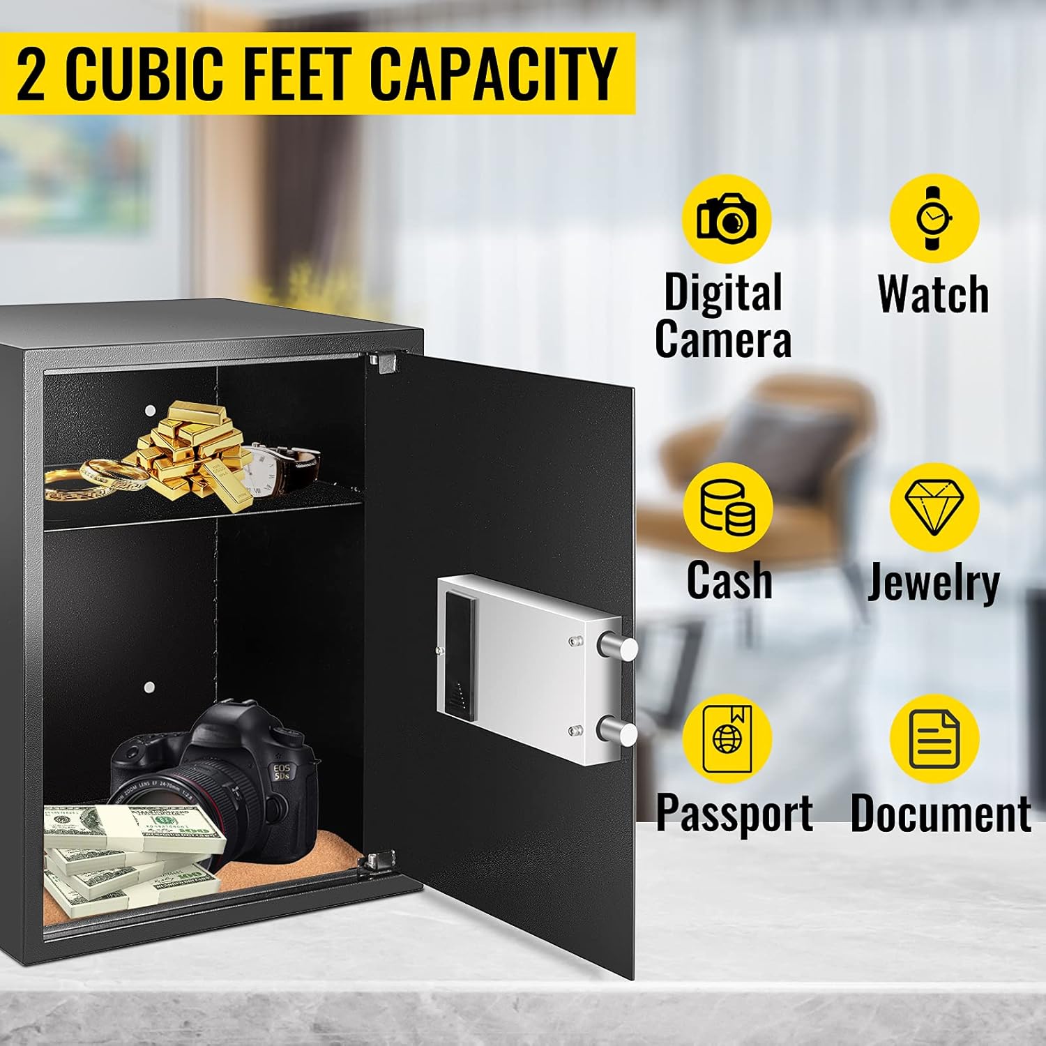 VEVOR Digital Depository Safe 1.7 Cubic Feet Made of Carbon Steel Electronic Code Lock Depository Safe with Deposit Slot with Two Emergency Keys Depository Box for Home Hotel Restaurant and Office