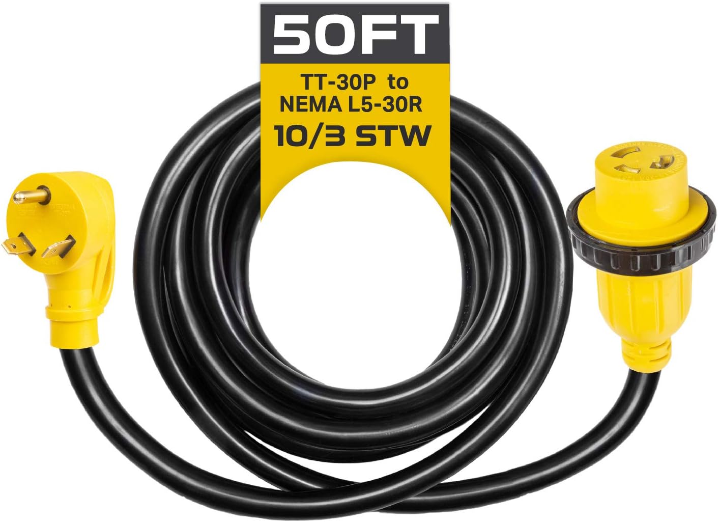 Iron Forge Cable 30 Amp RV Extension Cord 25 Ft - 10/3 STW TT-30P to NEMA L5-30R 125v RV Power Cord