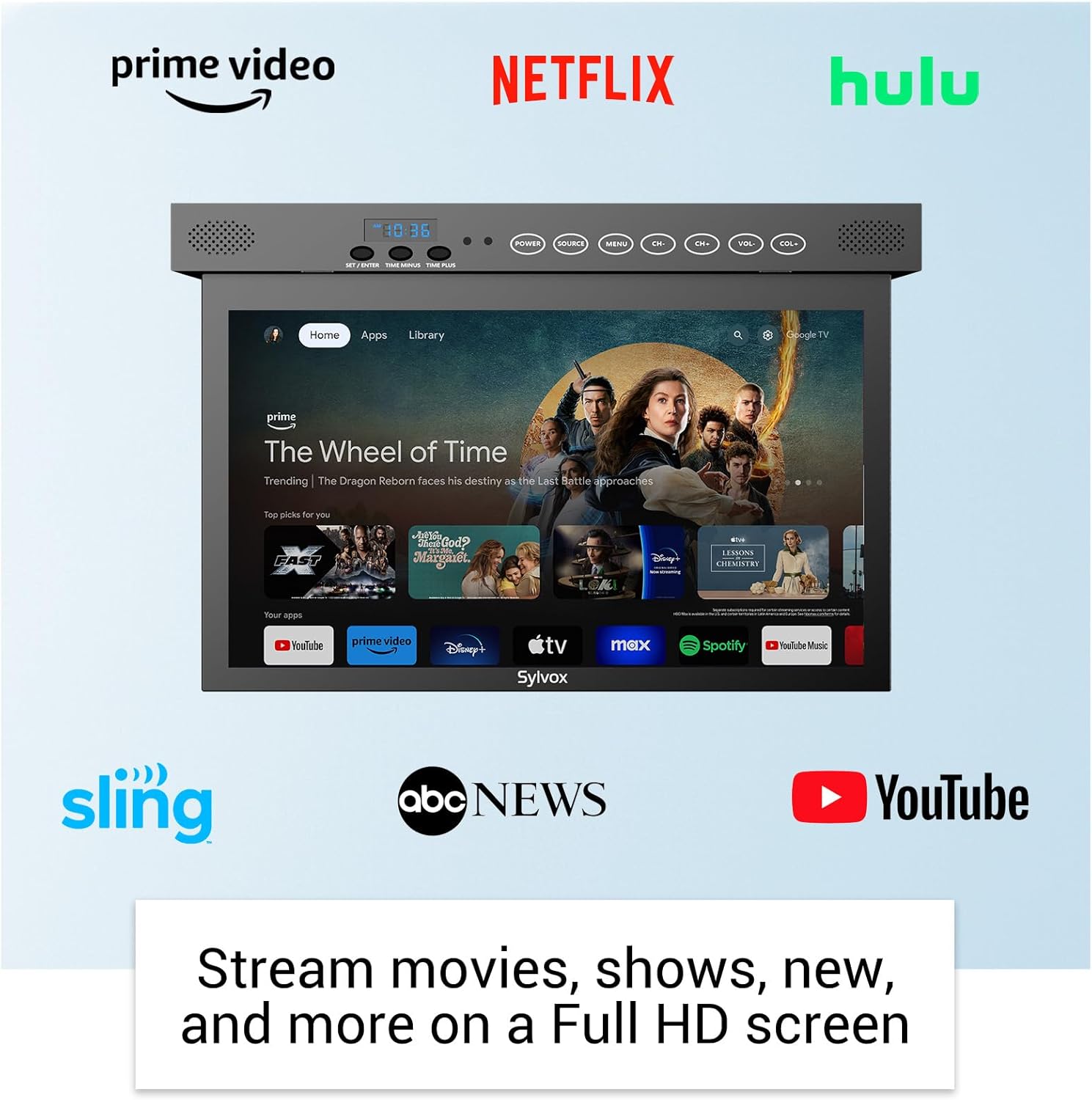 SYLVOX 15.6 inch Smart TV for Kitchen, 1080P RV TV Under Cabinet TV, Smart Google TV Rotated & Folded, Support Google Assistant WiFi Bluetooth, Small TV for Kitchen, Bedroom, RV Camper, Black