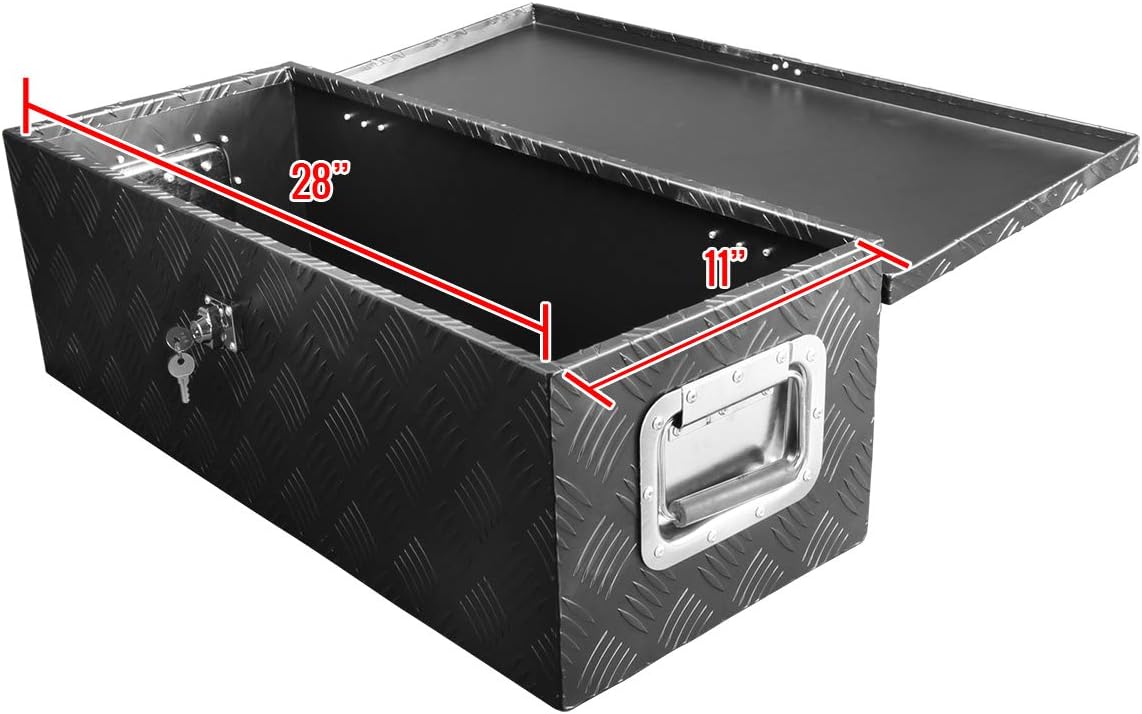 Carpartsinnovate For 29 Truck Pickup Black Aluminum Underbody Tongue Tool Box Trailer Storage+Lock
