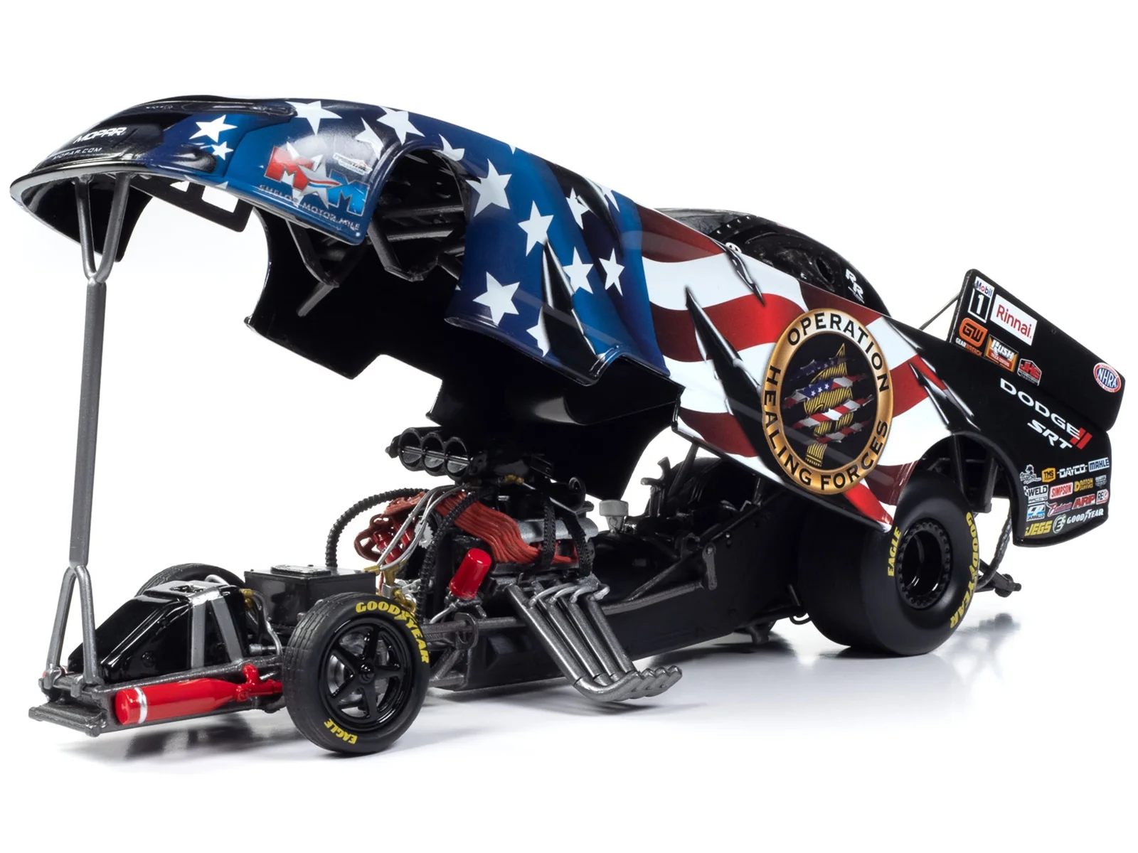 Dodge Charger SRT Hellcat NHRA Funny Car Matt Hagan "Operation Healing Force" (2023) 1/24 Diecast Model Car by Auto World