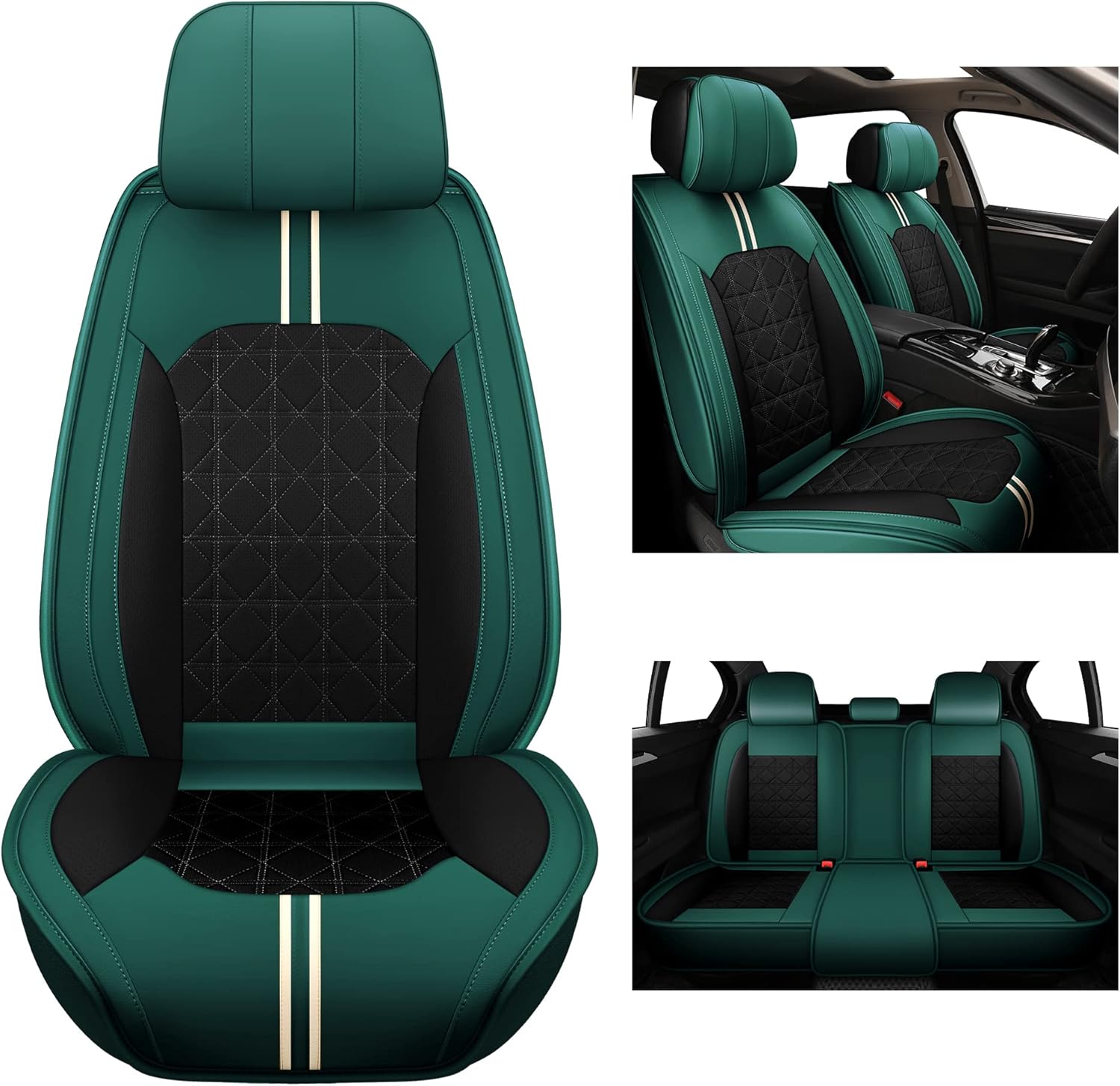 YUHCS Leather Car Seat Covers, 2 PCS Memory Foam Headrest Front Seat Covers, Breathable Automotive Seat Covers for Cars SUV Pickup Truck, Universal Car Seat Cover Vehicle Cushion Cover, Black