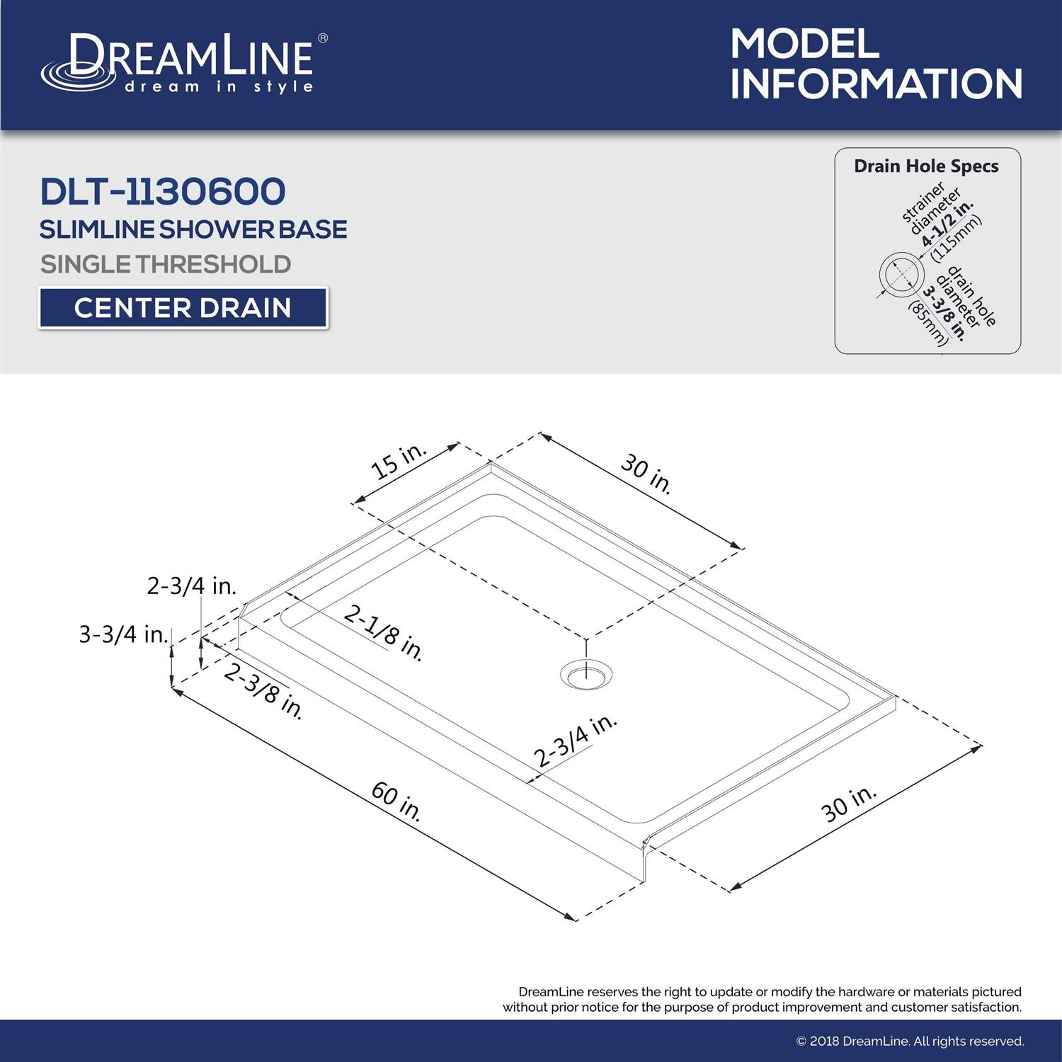 DreamLine SlimLine 30 in. x 60 in. Single Threshold Shower Base DLT-1130600 - Shop Hardware Tools Online Store