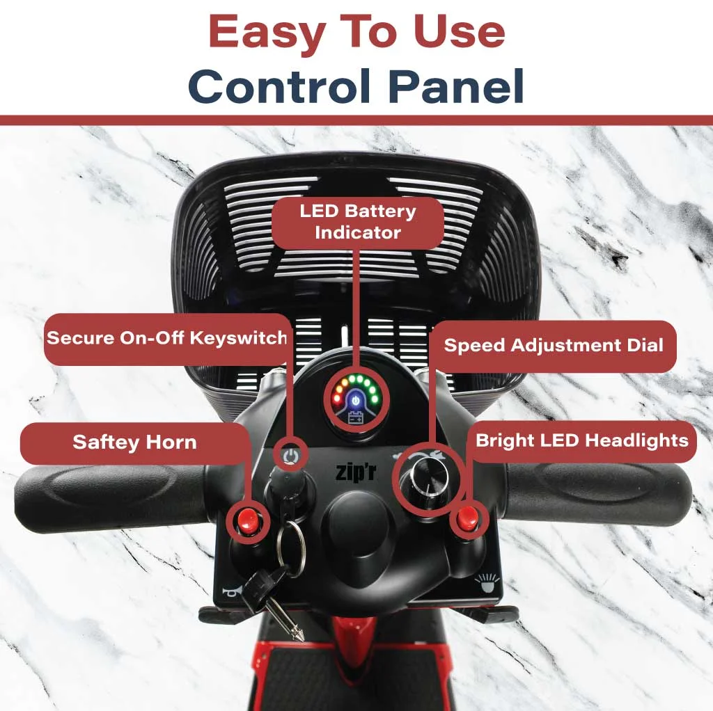 Zip'r Roo 3-Wheel Travel Mobility Scooter, Red
