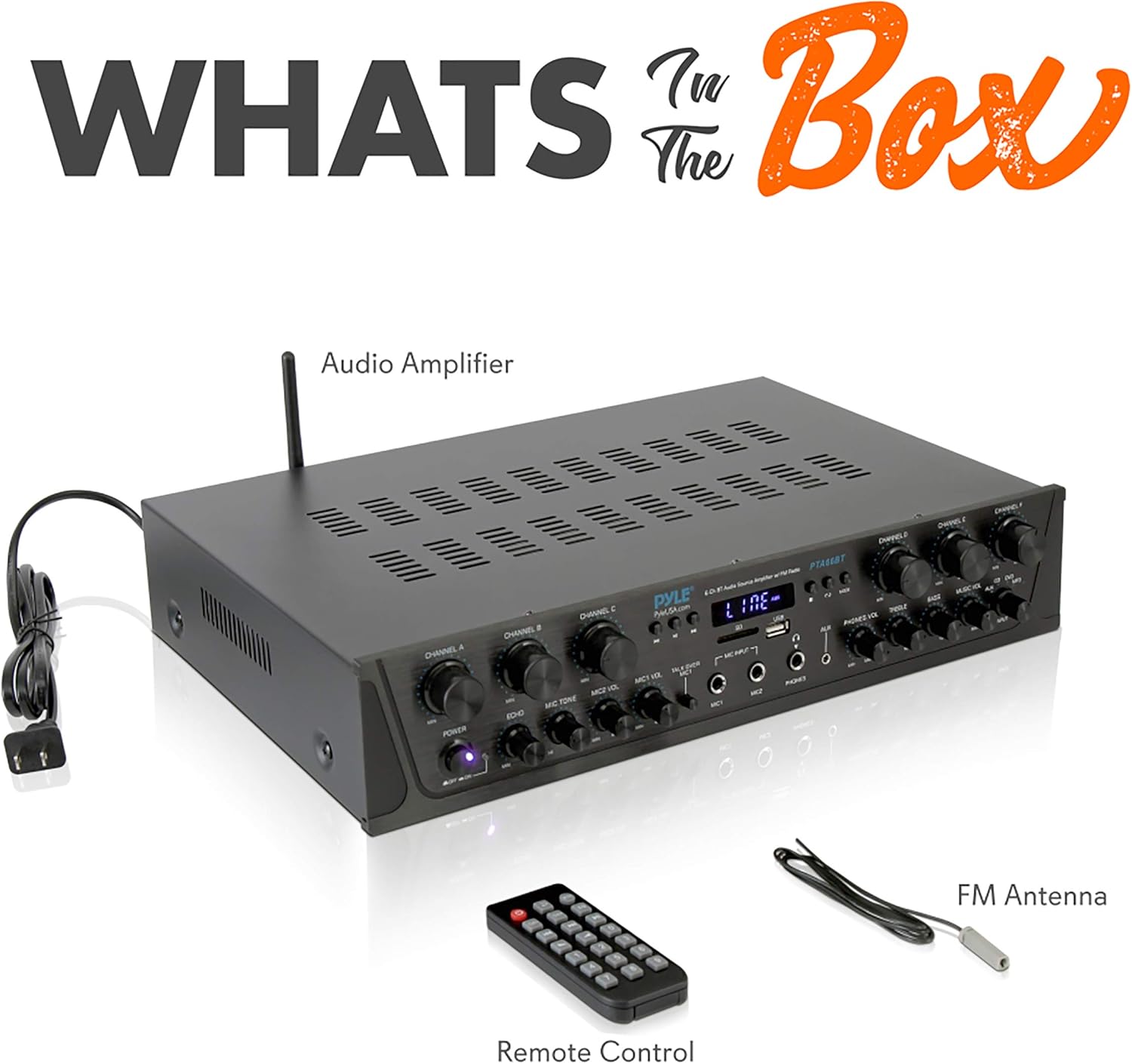 Wireless Home Audio Amplifier System-Bluetooth Compatible Sound Stereo Receiver Amp - 6 Channel 600Watt Power, Digital LCD, Headphone Jack, 1/4'' Microphone in USB SD AUX RCA FM Radio-Pyle PTA66BT.5