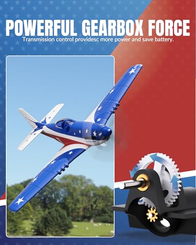 VOLANTEXRC RC Plane, 4 Channel Remote Control Airplane Fighter RTF with 6-Axis Gyro, 3 Modes & Aerobatics Easy to Fly, 2.4GHz Radio Controlled Aircraft for Beginners, Boys & Adults, P51D Mustang, Red