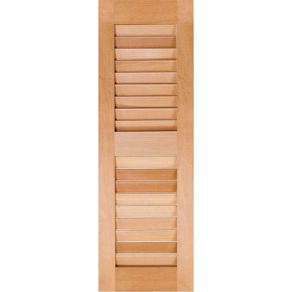 Ekena Millwork 12 in. x 37 in. Exterior Real Wood Pine Open Louvered Shutters Pair Unfinished