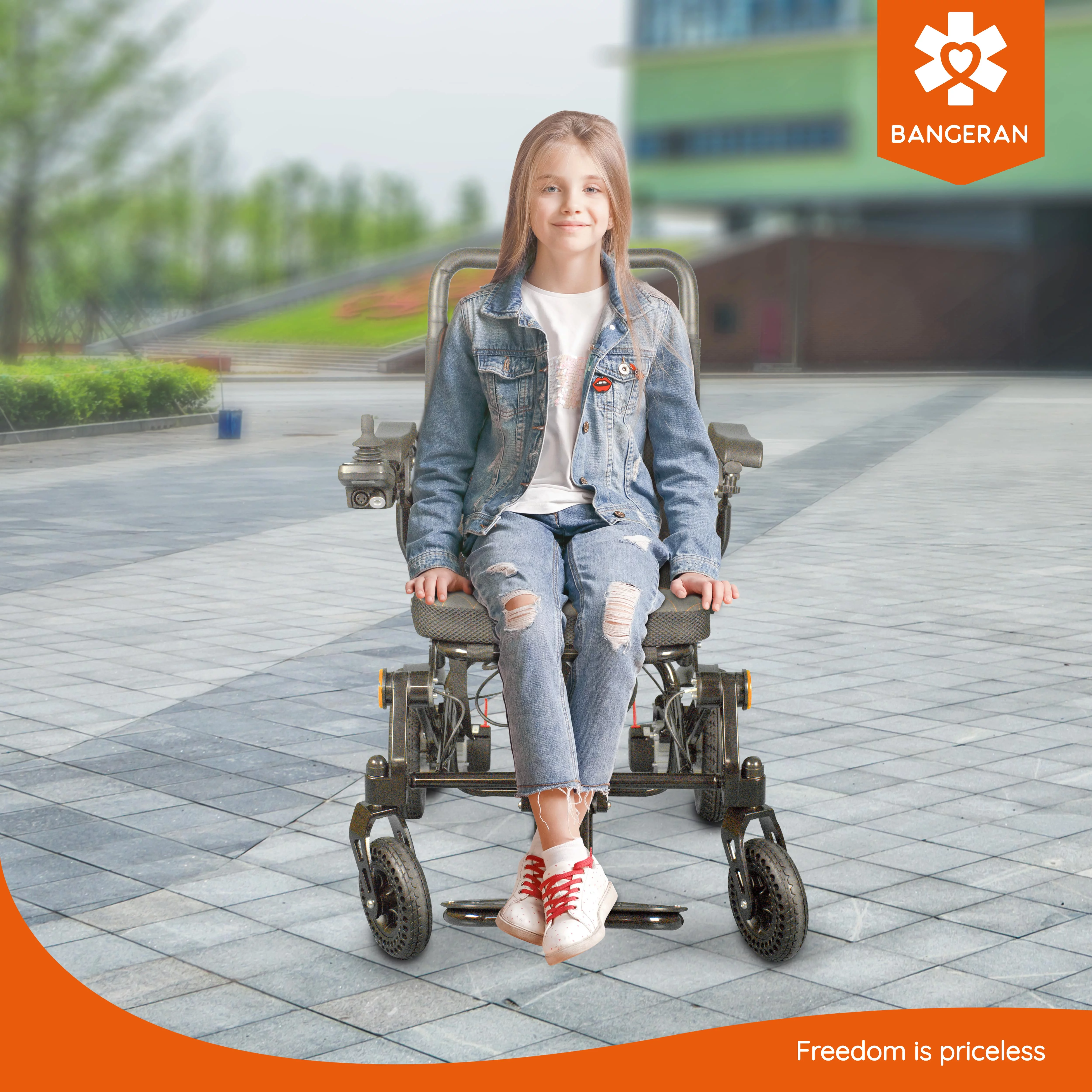 Pegasus Ultra Lightweight Foldable Pediatric Electric Wheelchair | Wheelchairs for Children & Small-Statured People | Wheelchair Accessories - Digital Joystick with USB Port & Headlight | Black - Curated Treasures Market