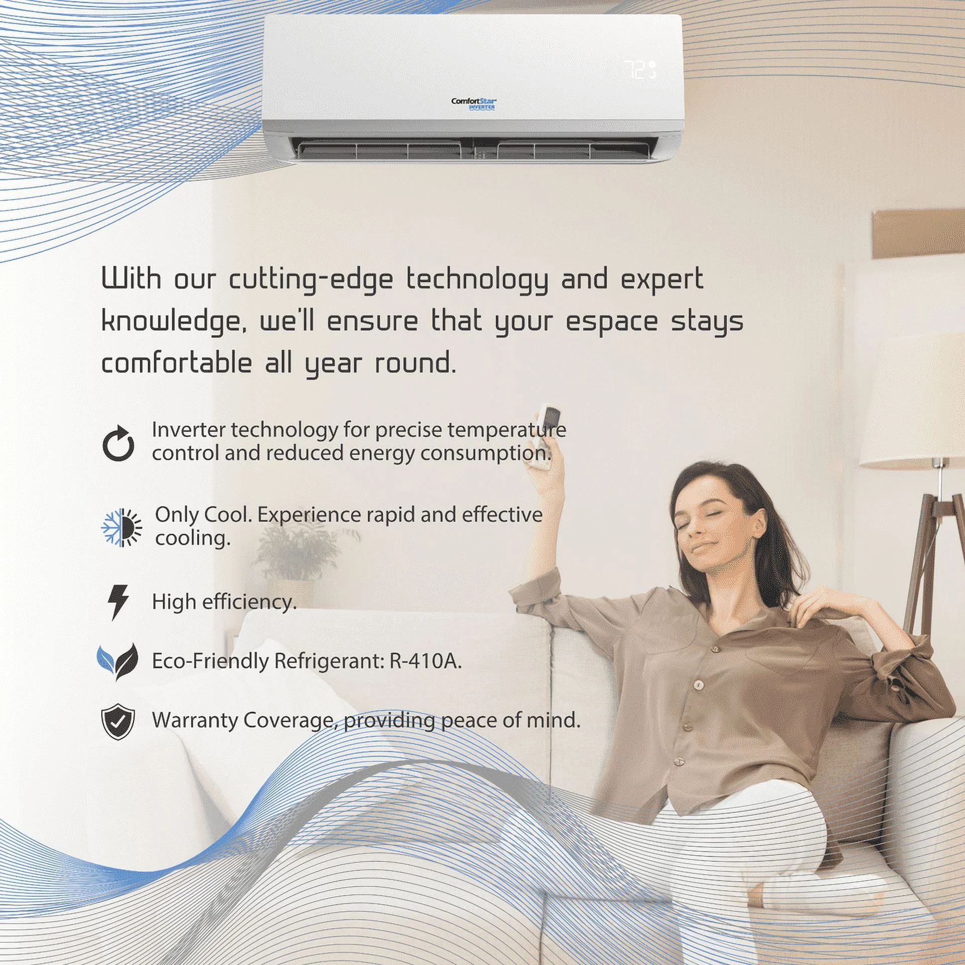 12,000 BTU 21 SEER2 Ductless Mini-Split Inverter+ Air Conditioner Only Cold System Full Set 110V.