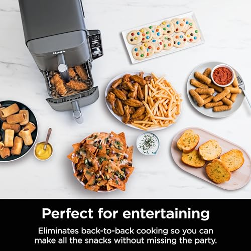 Ninja Air Fryer, 8 QT DoubleStack 2-Basket, Space Saving Design, Cooks 2lb Chicken Wings, Feeds up to 6 People, 6-in1 Air Fryer, Roast, Bake & More, Easy to Clean, Dishwasher Safe Parts, Black, SL201