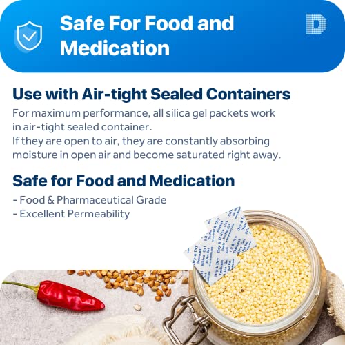 Dry & Dry Food Grade Silica Gel Packs Desiccant Packs, Silica Packets - Rechargeable Silica Gel Packets, Moisture Absorbers, Desiccants, Silica Gel