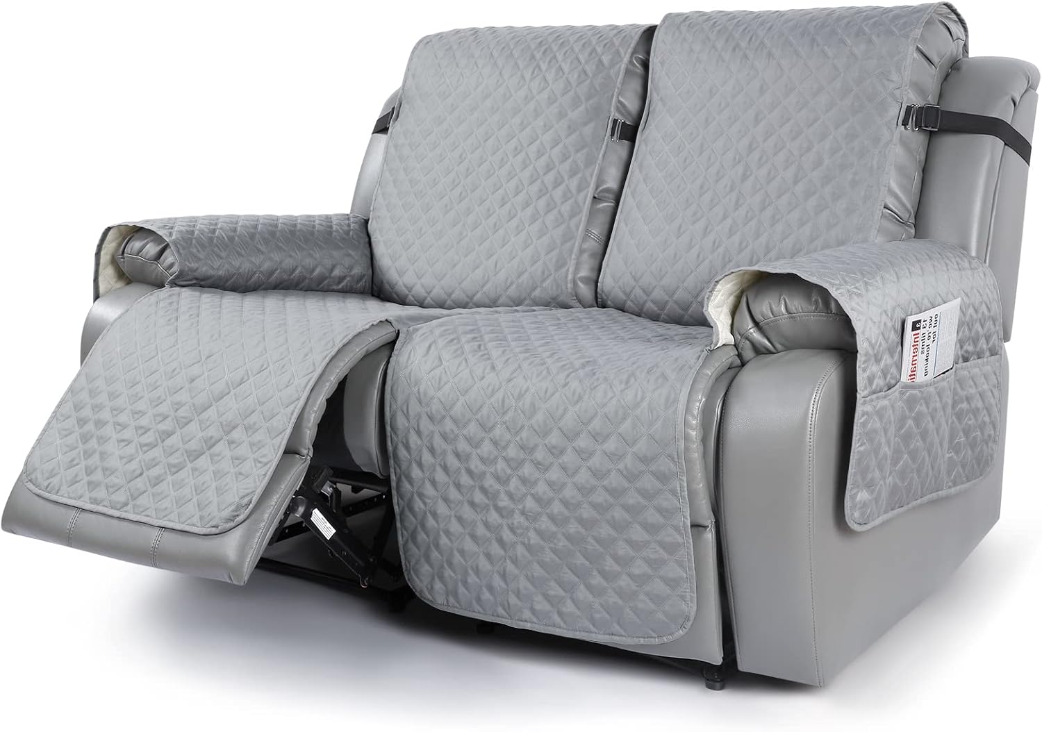 KinCam Recliner Sofa Cover, Pet Sofa Cover for 2 Seat Reclining Couch, Motion Recliner Couch Cover Furniture Protector with Elastic Straps (2 Seater, Dark Gray)