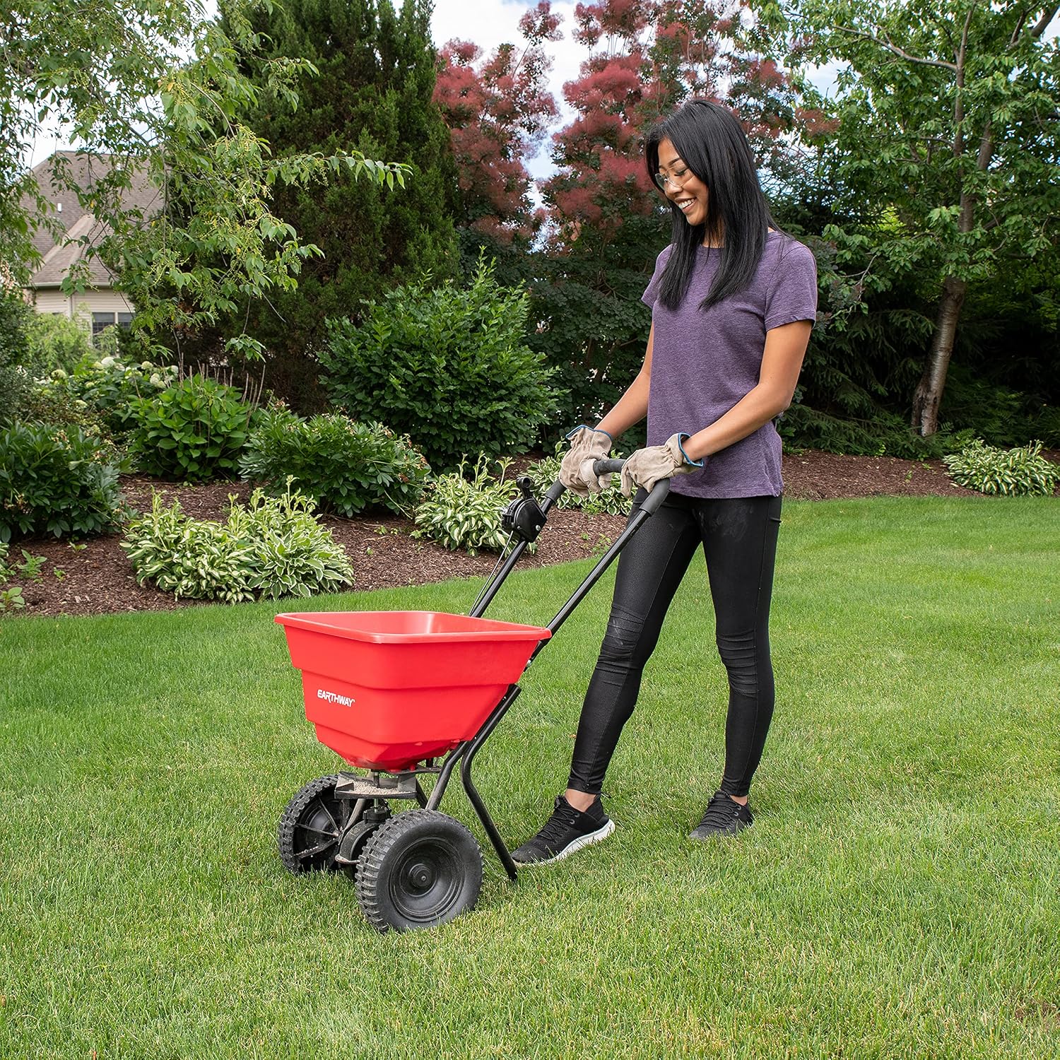 EarthWay 2050SU Deluxe 80 LBS Heavy-Duty Walk Behind Commercial Broadcast Spreader with 10-inch Poly Tires, Even Spread, Built-in Side Spread Control and Pre-Assembled