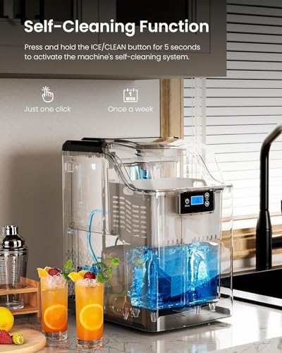 Nugget Ice Maker Countertop, 45lbs/Day Pebble Ice Maker Machine with 24H Timer, Self-Cleaning Crushed Countertop Ice Maker