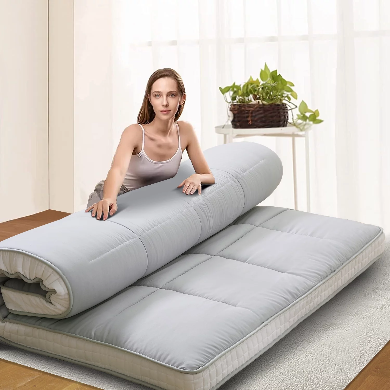 Slsy Japanese Floor Mattress Futon Mattress, Thicken Sleeping Pad Foldable Roll Up Mattress Kids Floor Lounger Bed Couches Sofas