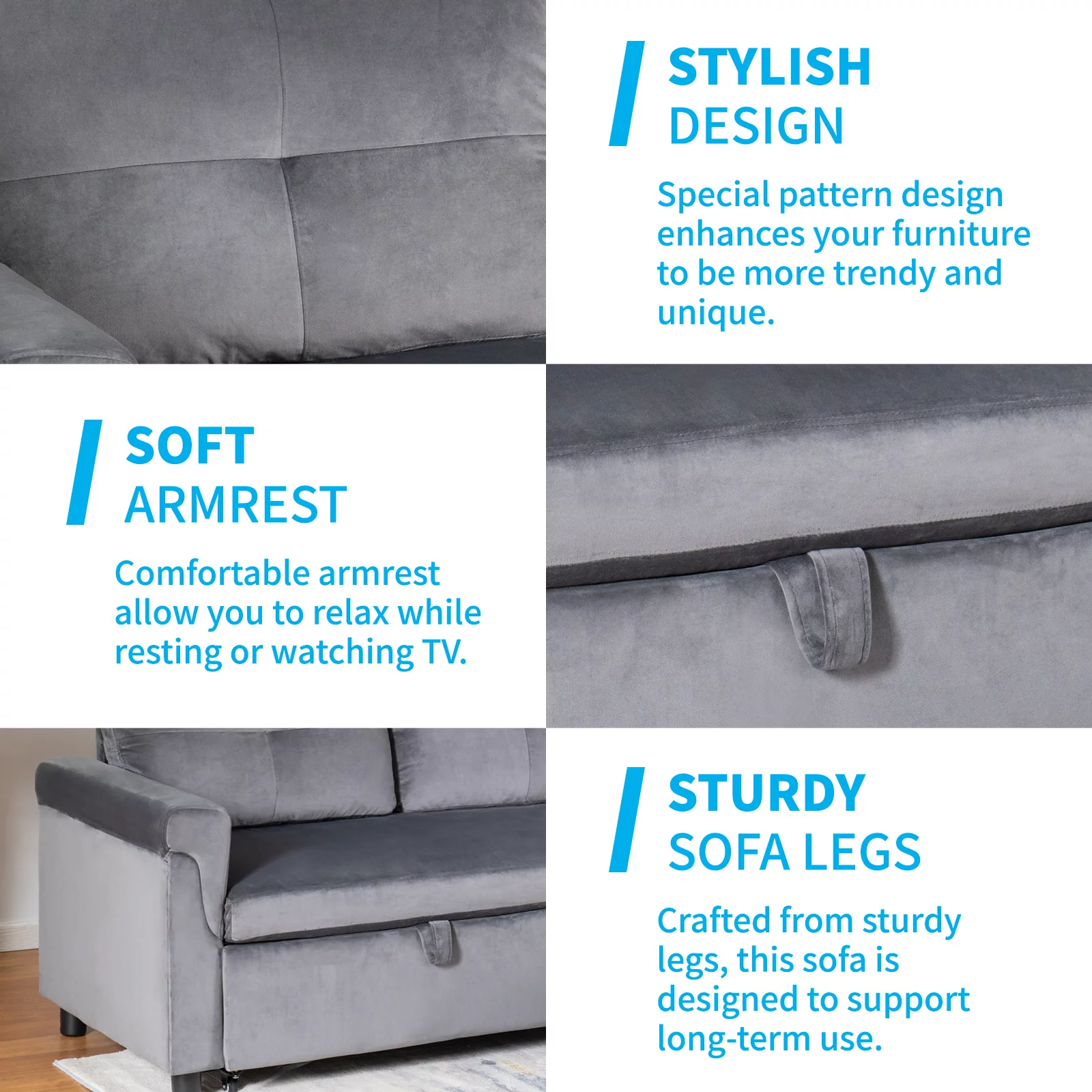 Mjkone Reversible Sectional Sofa Couch with Storage Chaise, Modern Dutch Velvet L-Shaped Sleeper Sofa 3-Seat Couches Sectional with Reversible Chaise (Light Gray)
