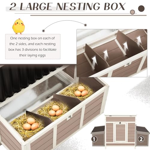 AECOJOY Chicken Coop, 56" Large Wooden Chicken Hutch with 6 Nesting Boxes, Outdoor Hen House Chicken Cage