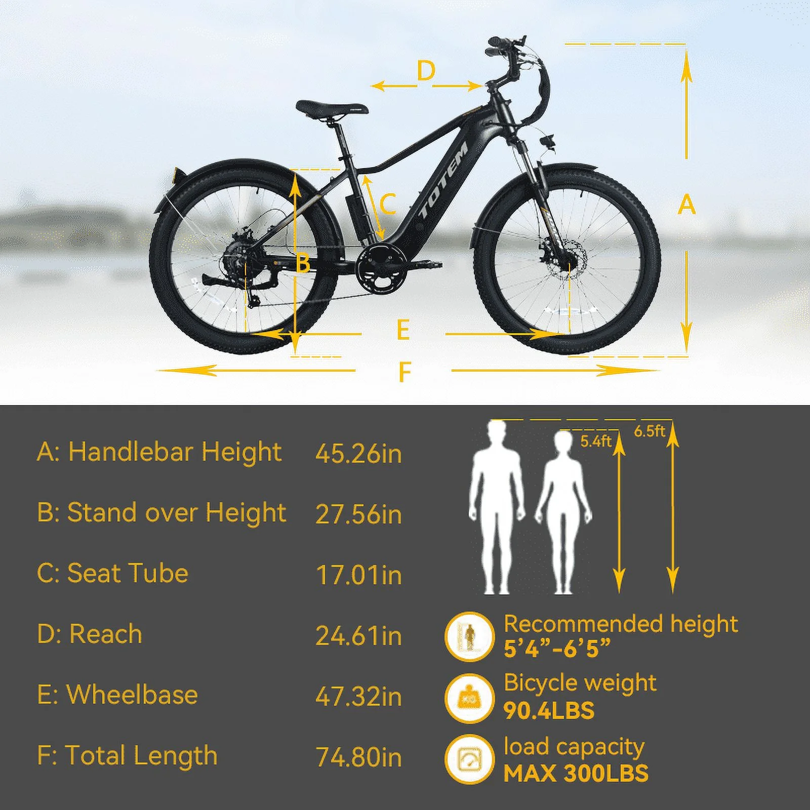 Totem RANGER 750W Electric Bicycle for Adults, 26"*3.0 Fat Tire Electric Bike, 48V 15Ah Removable Battery, Shimano 7-Speed Gears Ebike, White