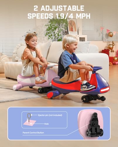 FanttikRide 12V N7 Pro Electric Wiggle Car with Pedal, Rechargeable Battery, CyberWiggle, 2 in 1 Swing Car, 2 Speed, Anti-Rollover, Flashing Wheels, Bluetooth, for Ages 3 and Up, 150 Lbs, Blue