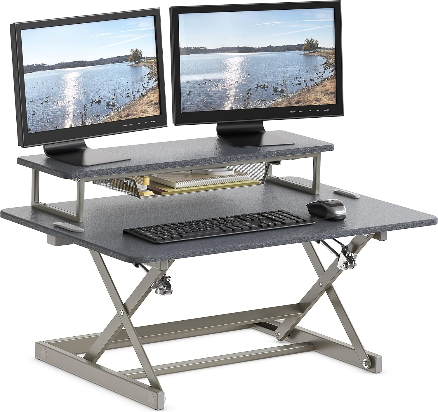 SHW 36-Inch Height Adjustable Standing Desk Converter Sit to Stand Riser Workstation, White