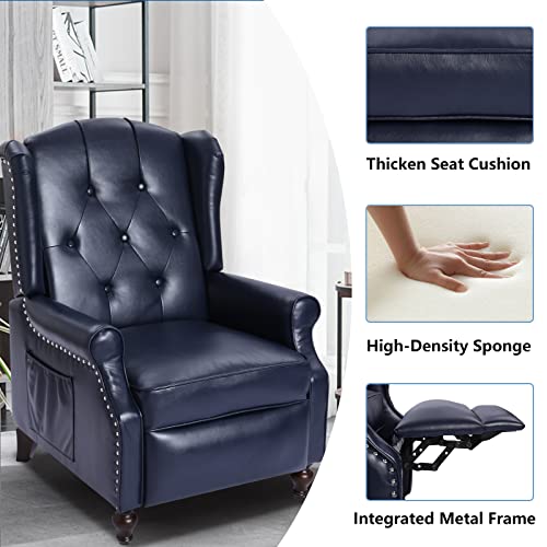 Wingback Recliner Chair with Massage and Heat, Tufted Fabric Pushback Recliner Chair, Wingback Chair with Remote Control, Padded Cushion, Wooden Legs, Small Recliners for Small Spaces