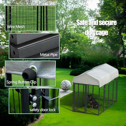 12 Panels Large Dog Kennel Outside Outdoor with Roof Heavy Duty Dog Kennel Outdoor Indoor Dog Playpen Enclosure Pet Pen House Fence Yard Yard for Small Medium Large Dogs 8'x4'x6'