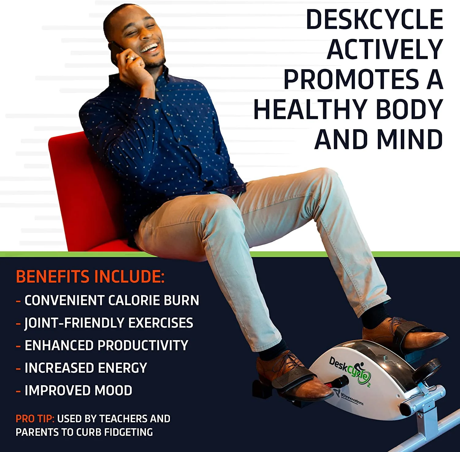 DeskCycle 2 Under Desk Bike Pedal Exerciser with Adjustable Leg - Mini Exercise Bike Desk Cycle, Leg Exerciser for Physical Therapy & Desk Exercise