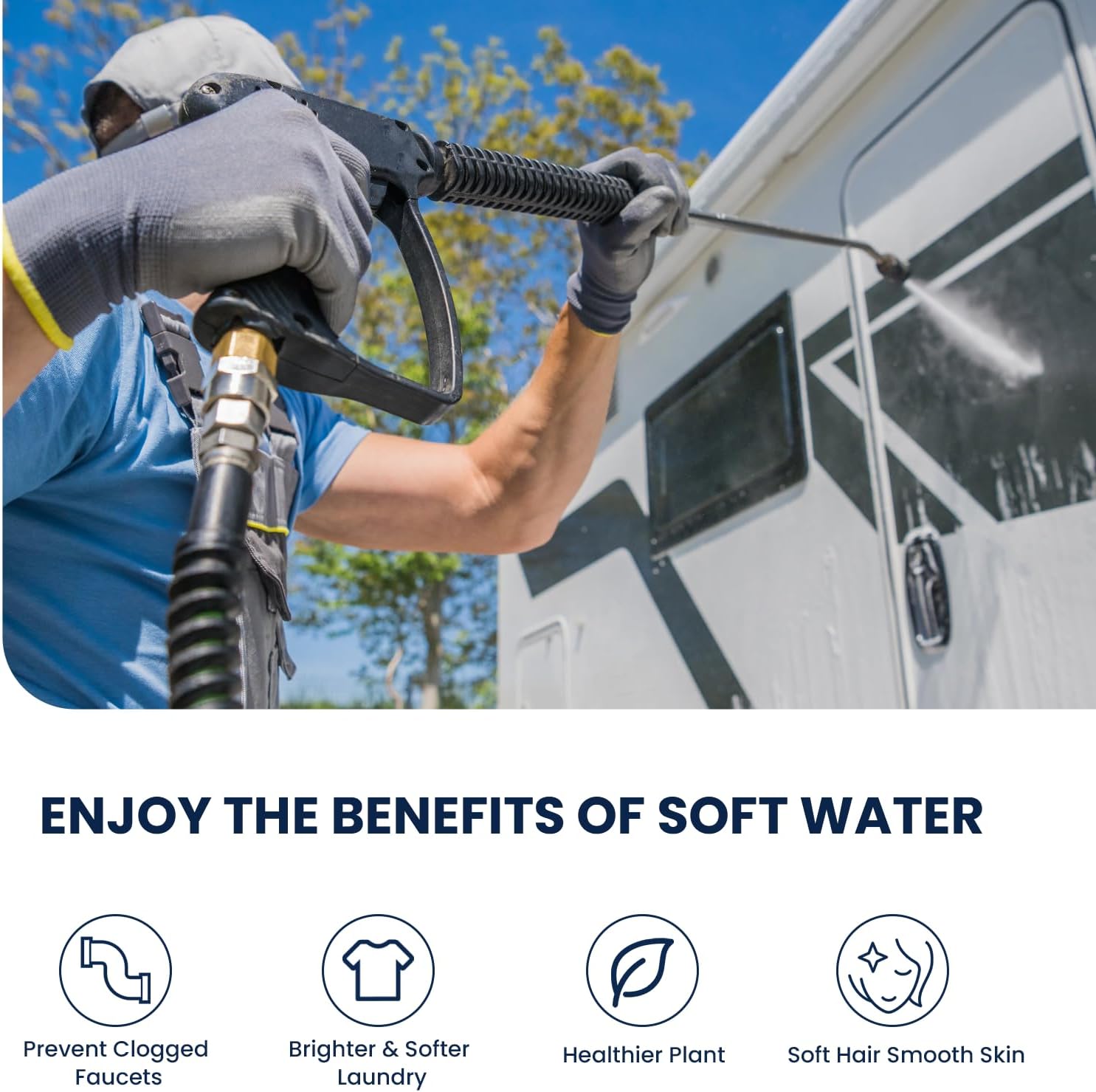 GLACIER FRESH Portable RV Water Softener, 16,000 Grain with Stainless Steel Garden Hose Quick Connects for RVs, Trailers, Boats, Mobile Car Washing, Pressure Washing