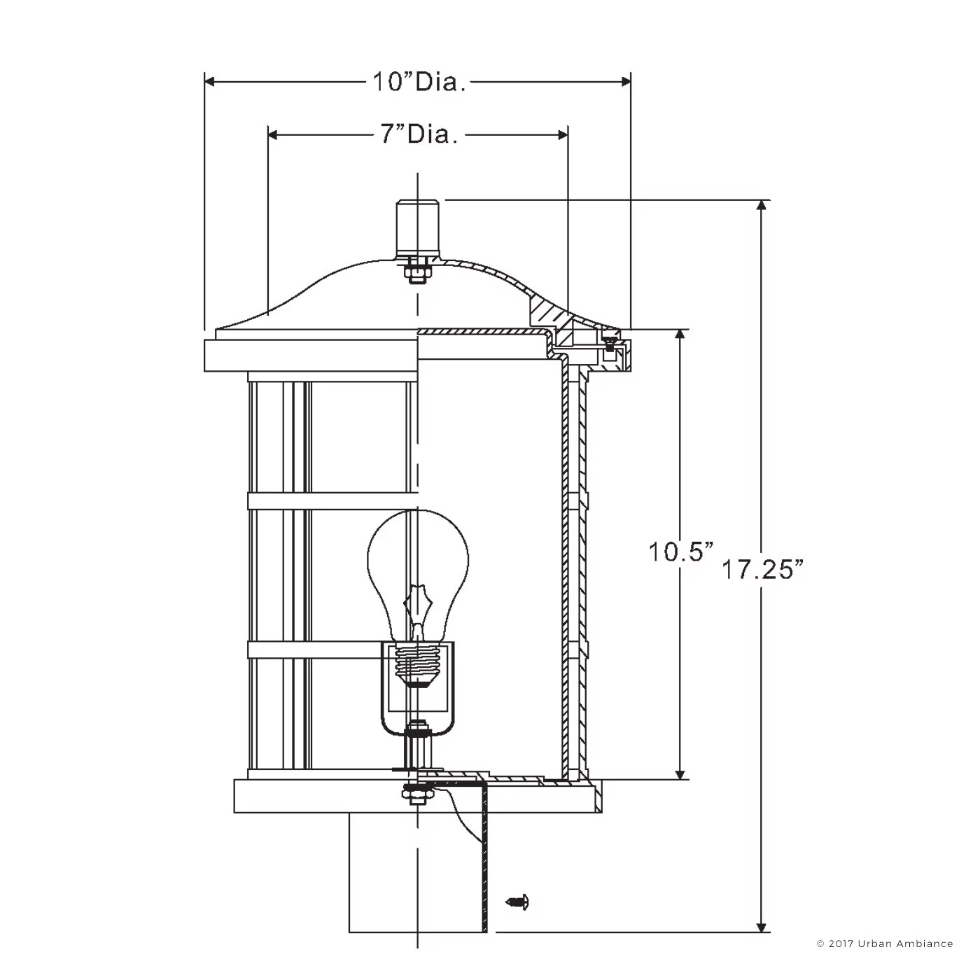 Urban Ambiance Luxury Craftsman Outdoor Post Light, Medium Size: 17.25"H x 10"W, with Tudor Style Elements, Wrought Iron Design, Oil Rubbed Parisian Bronze Finish and Seeded Glass, UQL1047