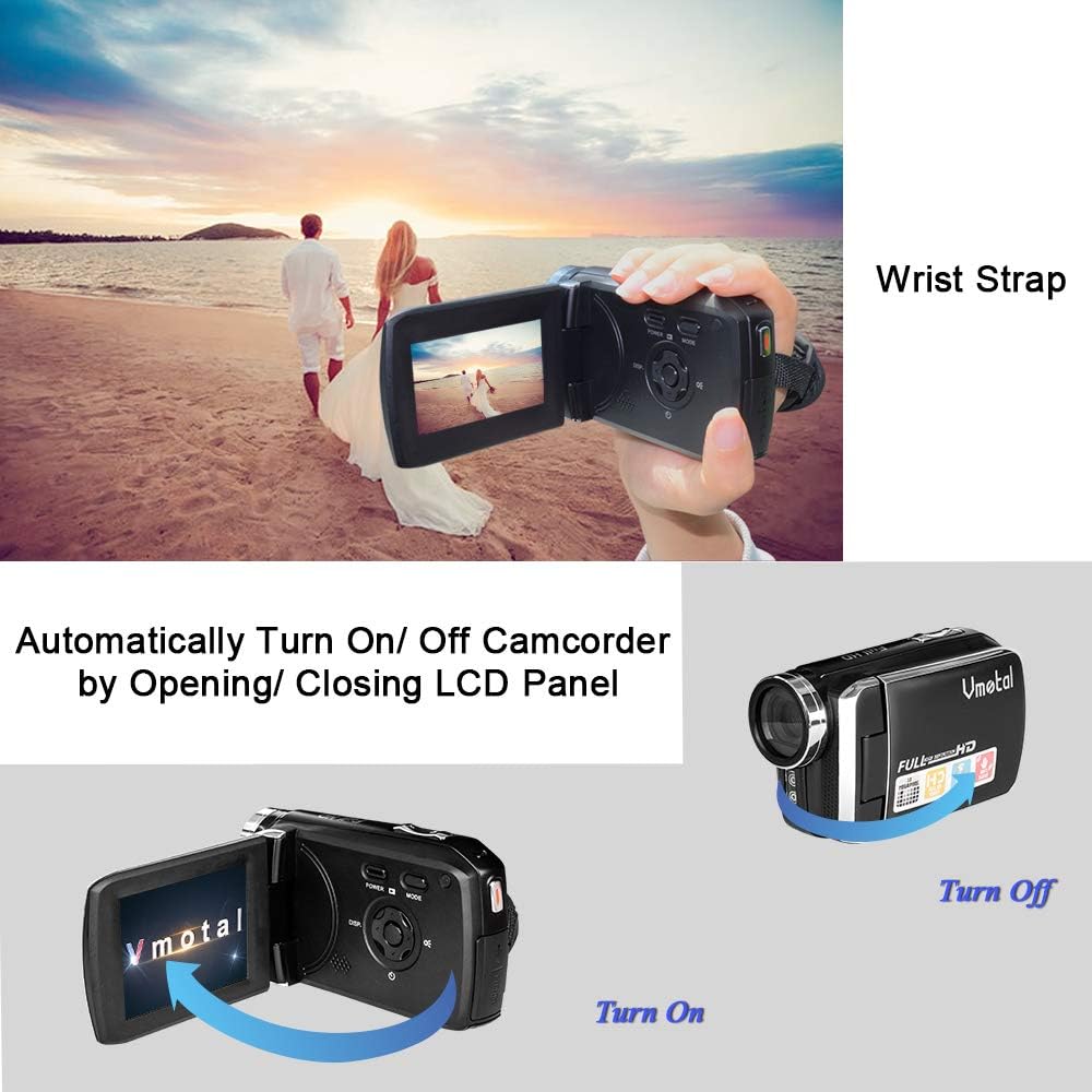 Kids Video Camcorder Vmotal Kids Camcorders Video Camera FHD 1080P 12.0MP 2.8 Inch LCD 270 Degrees Rotatable Screen 8X Digital Zoom Camera Vlogging Camera Video Recorder for Kids(Black) Pack of 2