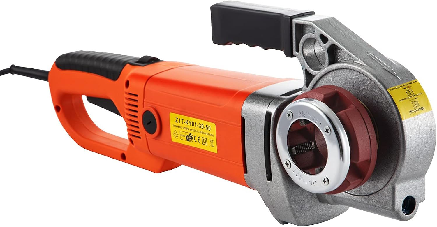 VEVOR Electric Pipe Threader, 2300W Pipe Threading Machine, Heavy-Duty Hand-Held Power Drive Kit, 110V Pipe Threader Machine Copper Motor, Portable Pipe Threader w/ 4 Dies 1/2-1 1/4 & Carrying Case