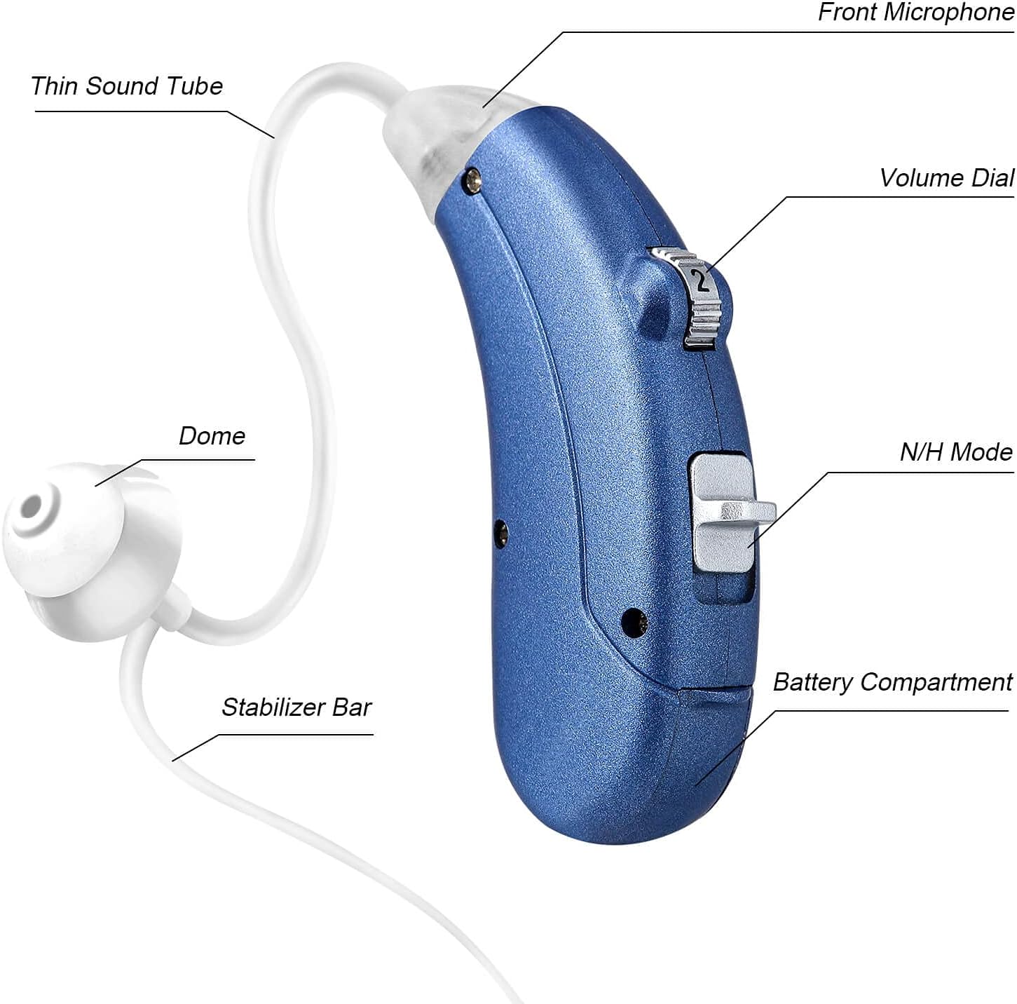 Hearing Amplifier for Seniors Adults Noise-Cancelling - Miracle Ear Digital Personal Sound Amplifier Devices with Replacement Slim Sound Tubes Fit Either Ear 1 Unit (Blue,right pre-assembled)
